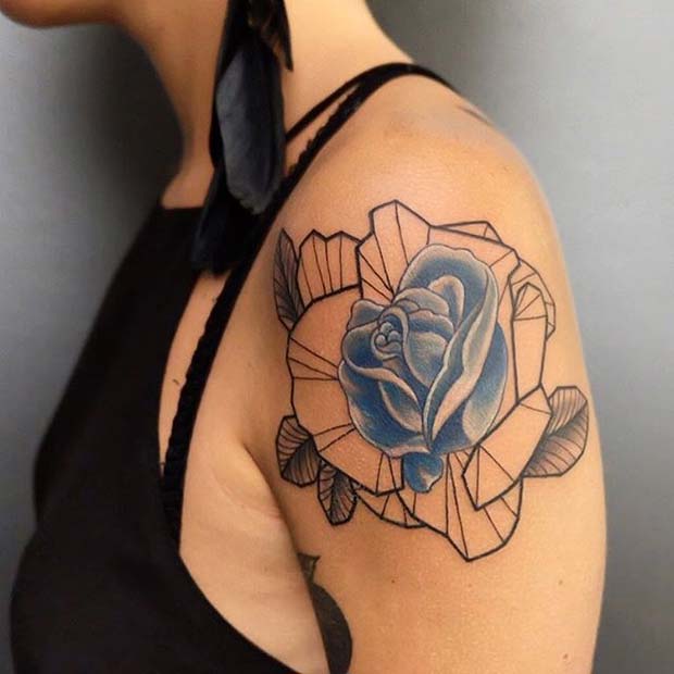 Idéia única de tatuagem de rosa azul no braço